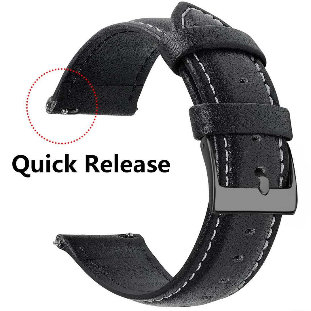 Genuine Leather Watch Strap – Smooth Finish (SS Buckle, 12–22mm)