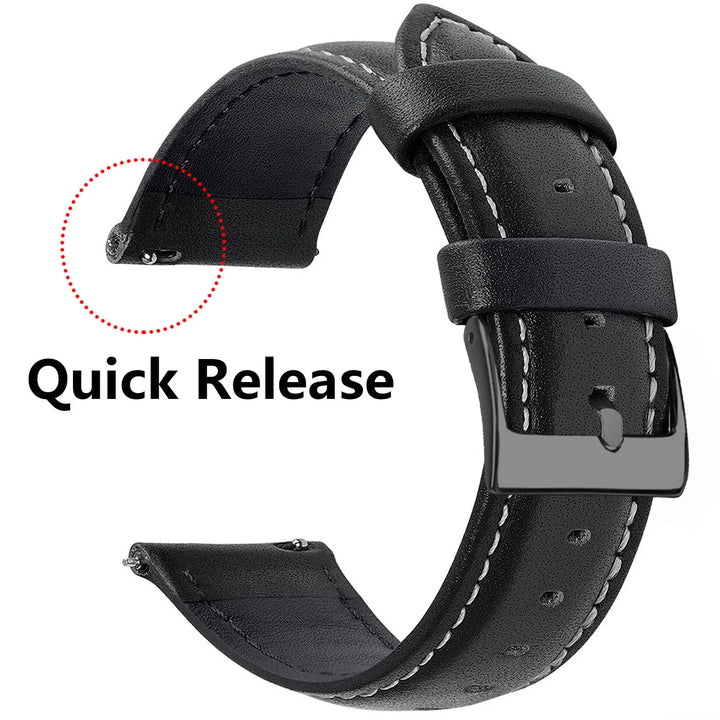 Genuine Leather Watch Strap – Smooth Finish (SS Buckle, 12–22mm)