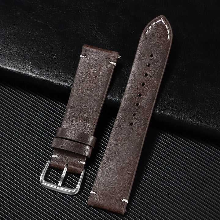 Vintage Leather Watch Strap – 18–24mm, Soft Quick-Release for Omega & Huawei GT4