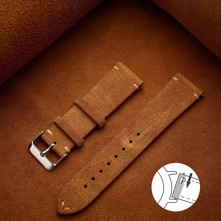 Soft Suede & Calfskin Watch Band 16–22mm (Quick Release, Brown)