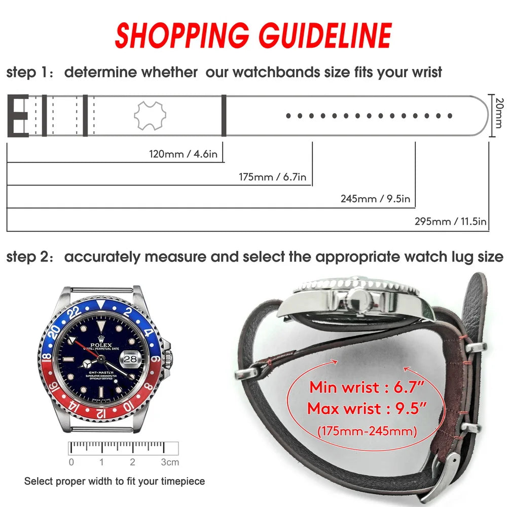 HEMSUT Genuine Suede Leather One-Piece Watch Strap 18-22mm Vintage Military Style