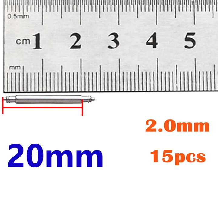 Stainless Steel Spring Bar Pins for Watch Bands (16–24mm, 2mm)