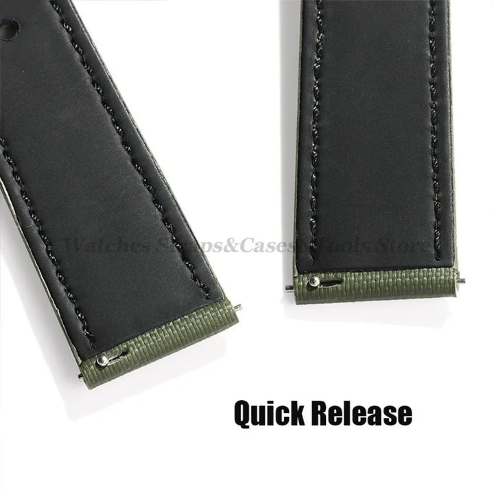 Sailcloth Nylon & Leather Watch Strap – 20/22mm, Omega & Huawei, Green