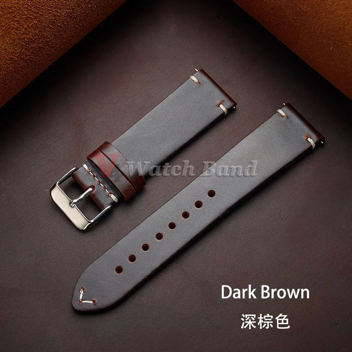 Seiko Vintage Oil Wax Leather Watch Strap – 18–24mm, Butterfly Buckle