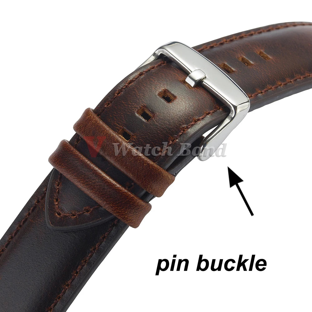 Gold Pin Buckle Brown Cowhide Leather Watch Strap – 18-26mm