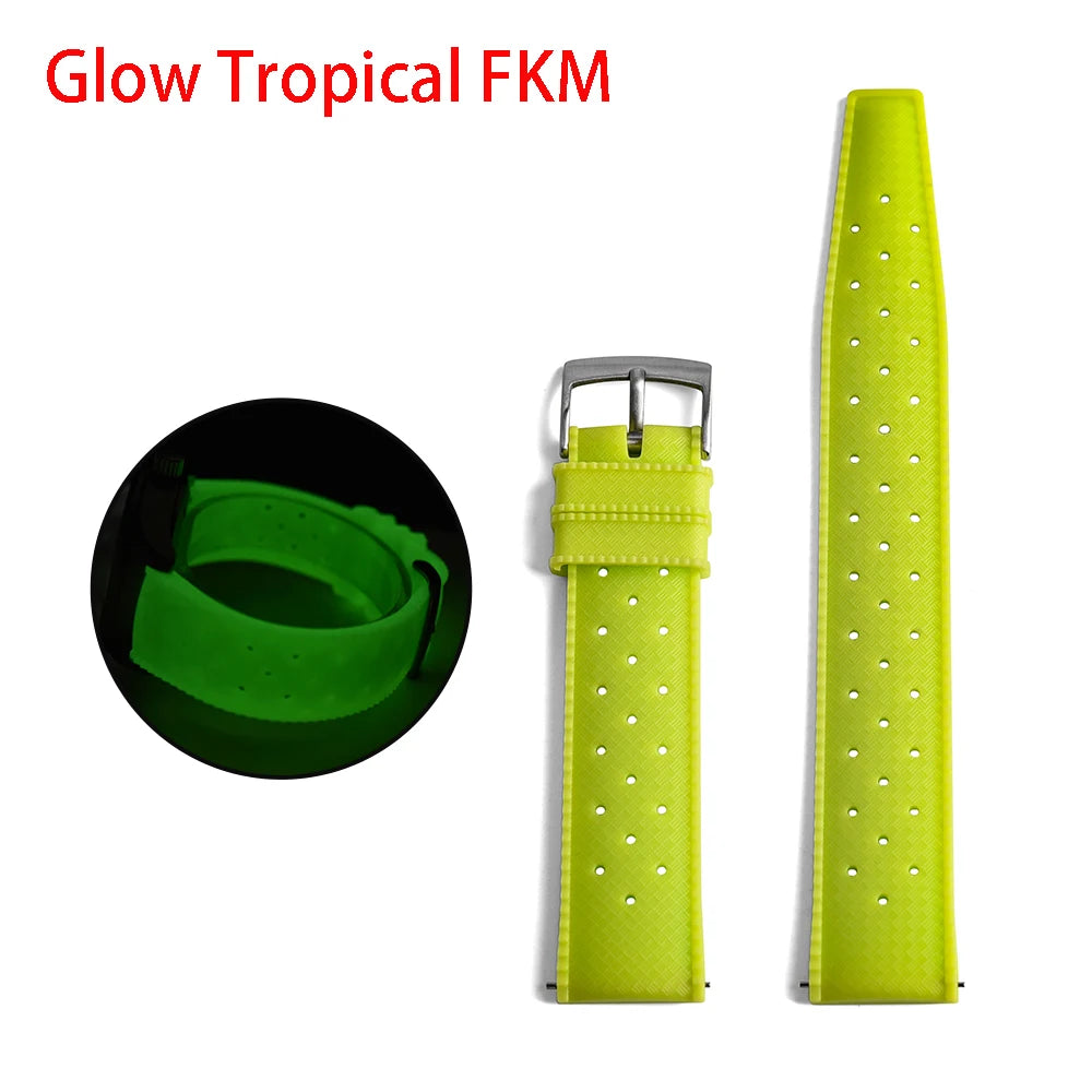 Premium Fluororubber 20–22mm Quick Release Tropical Glow Watch Strap – Flat End Universal Fit