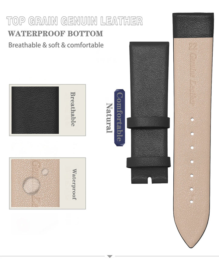 Genuine Leather Minimalist Thin Elegant Apple Watch Band 12–22mm (Soft Wrist Bracelet)