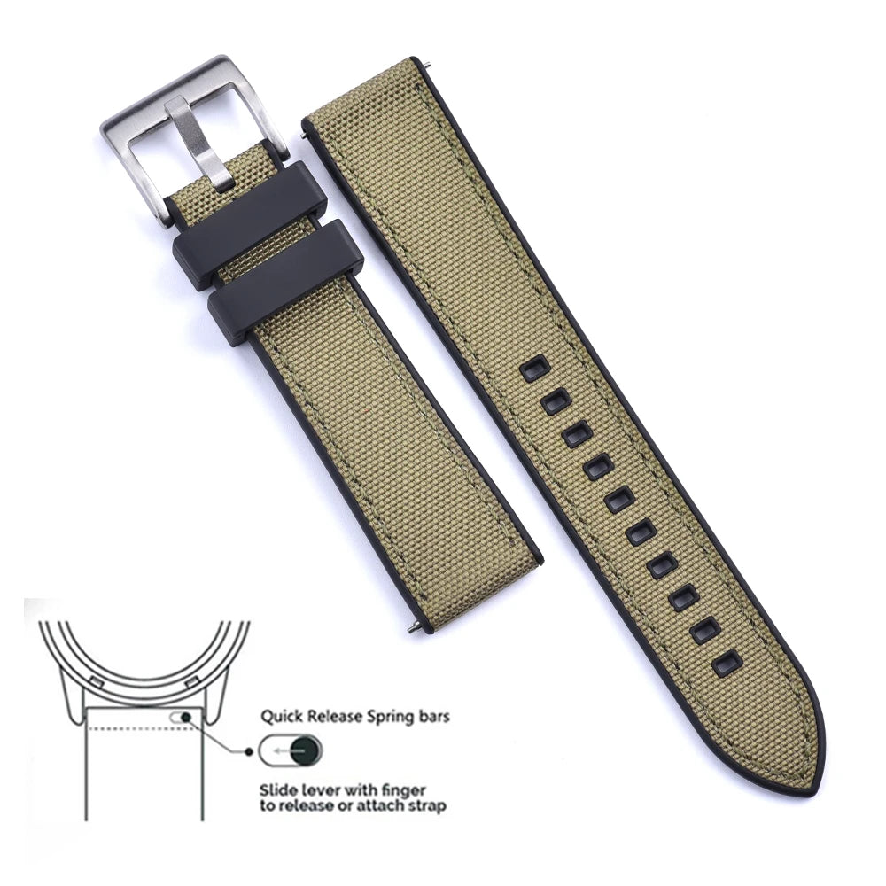 Premium Hybrid FKM Nylon Watch Band Quick Release Rubber Watch Strap 20mm 22mm Watch Strap Watch Replacement Watchband
