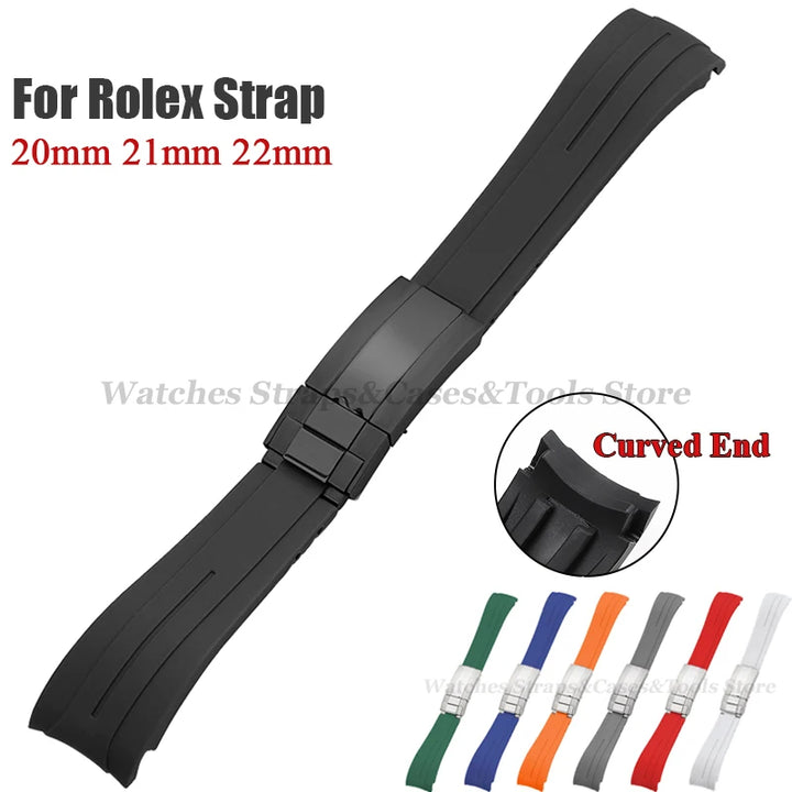 Curved Rubber Watch Strap for Rolex Daytona/Submariner – 20–22mm, Silicone