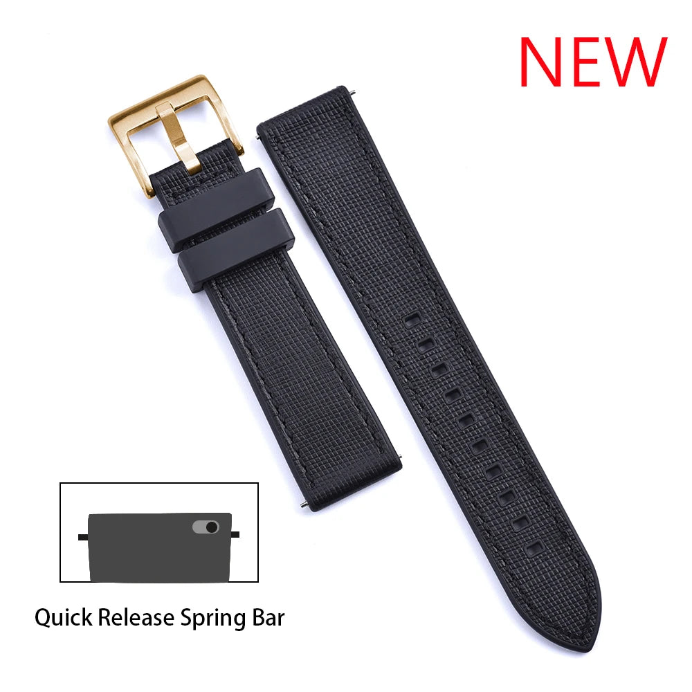 JUELONG New Design FKM Watch Strap 20mm 22mm Quick Release Hybrid Fluoro Rubber Saffiano Leather Watchbands