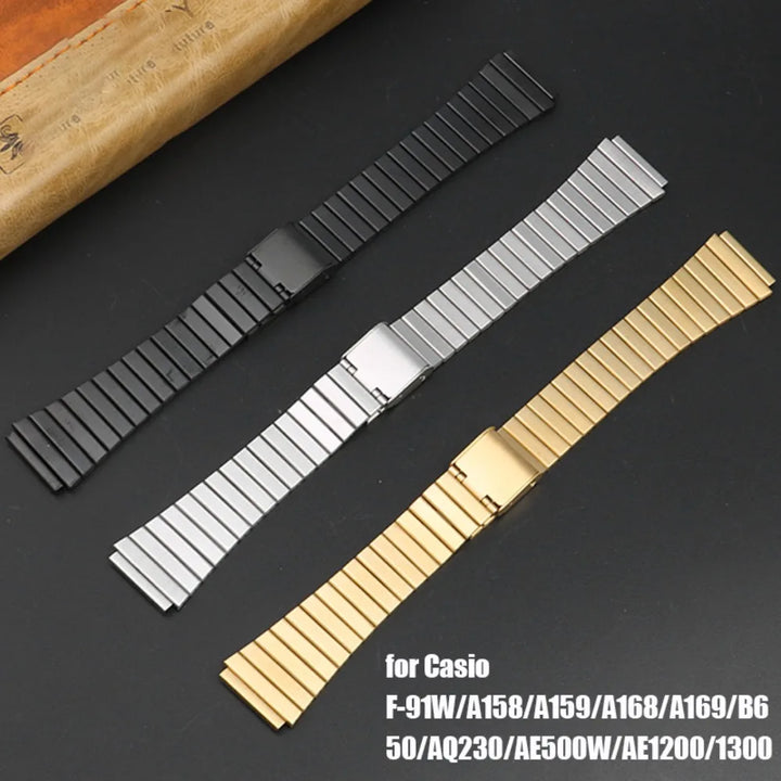 Stainless Steel Watch Strap for CASIO F-91W/A158 Series – 18/20mm Ultra-Thin