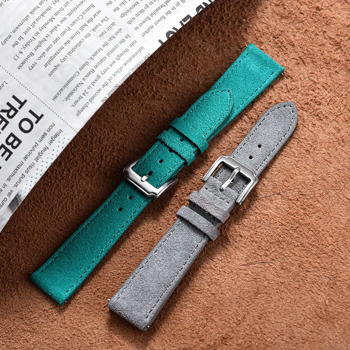 Soft Suede Leather Watch Strap – Quick Release, 18–22mm, Grey Vintage