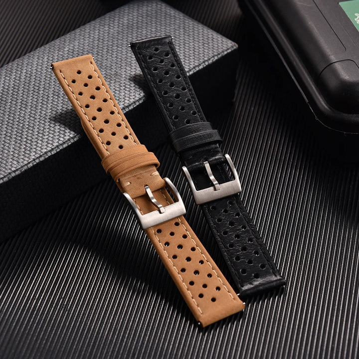 Vintage Racing Leather Watch Strap 18–22mm Quick Release for Omega