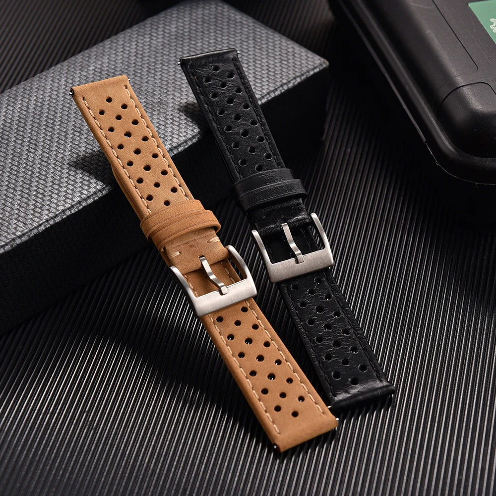 Breathable Leather Watch Strap 18-22mm Quick Release for Omega, Seiko