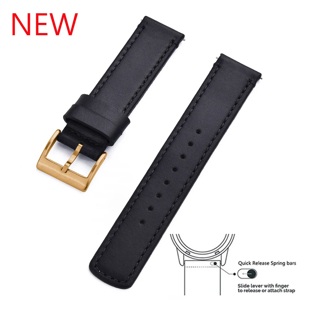JUELONG Premium Leather Watch Strap 20mm 22mm With Quick Release Watch Bands Black Silver Buckle For Men's Watches Accessories