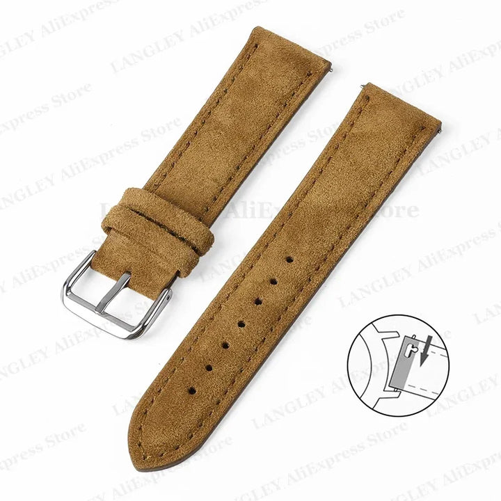 Vintage Suede Leather Watch Strap – 18/20/22mm, Quick Release