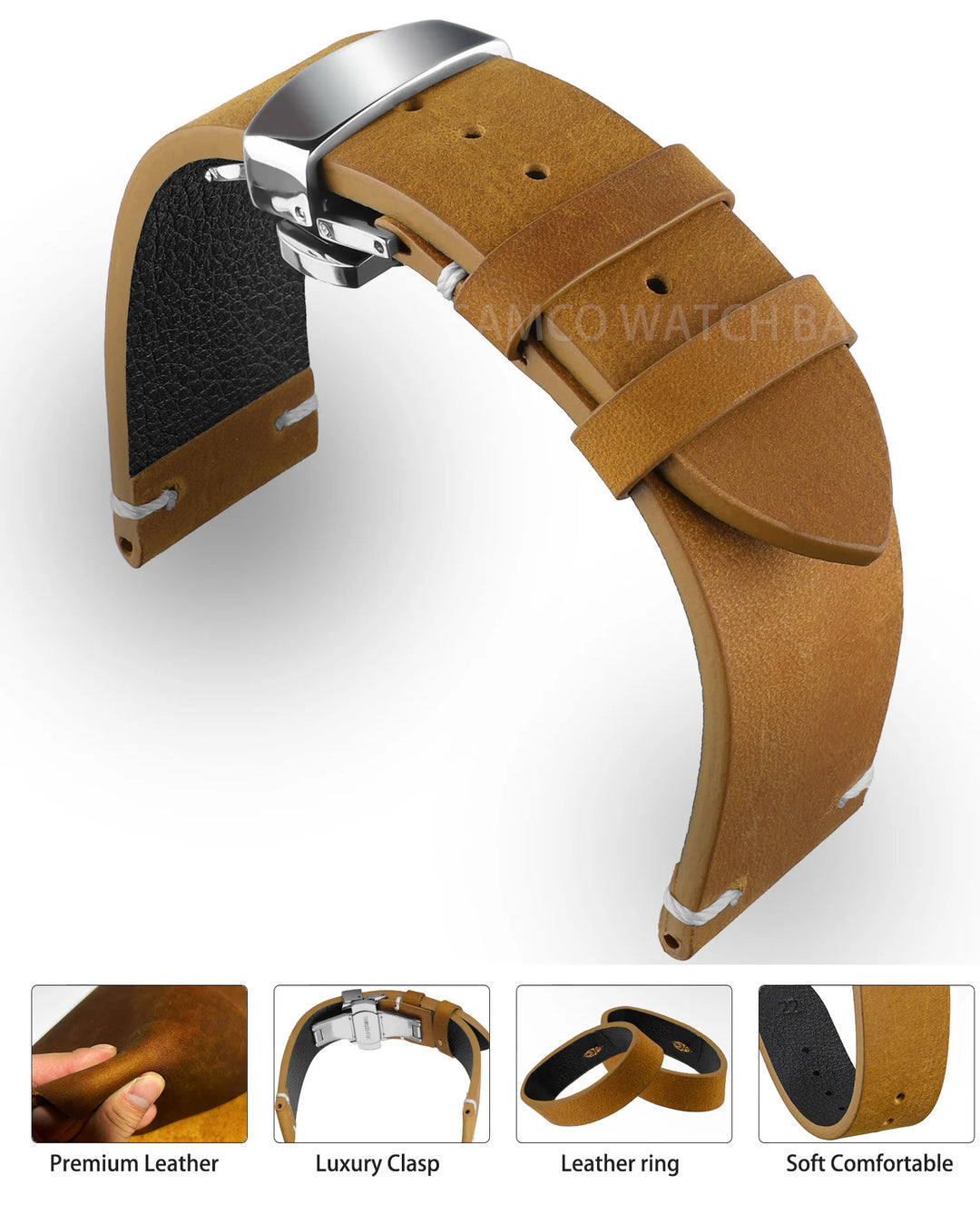 Vintage Top-Grain Leather Watch Strap (18–24mm)