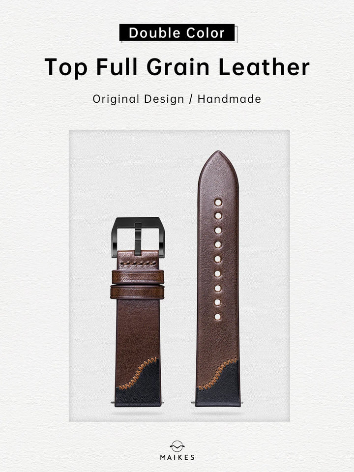 Maikes Handmade New Design Double Color Watch Band, Quick Release, Top Full Grain Leather Strap With Rose Gold Buckle