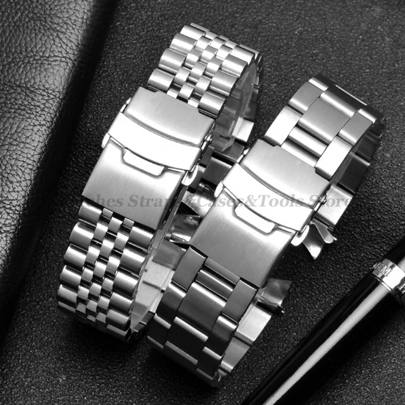 Solid Stainless Steel Watch Strap 18–22mm for Seiko, Jubilee & Oyster