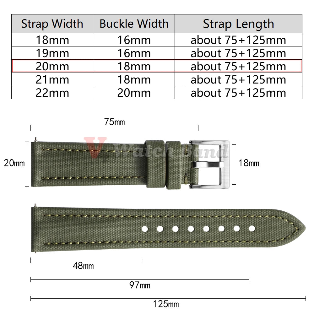 Waterproof Sailcloth Watch Band Premium Sailcloth Strap 18mm 19mm 21mm Durable Nylon Quick Release Bracelet 20mm 22mm Wristbelt