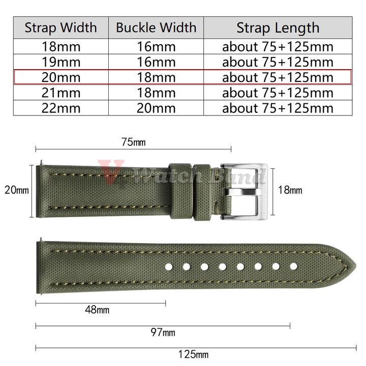 Waterproof Sailcloth Watch Band Premium Sailcloth Strap 18mm 19mm 21mm Durable Nylon Quick Release Bracelet 20mm 22mm Wristbelt