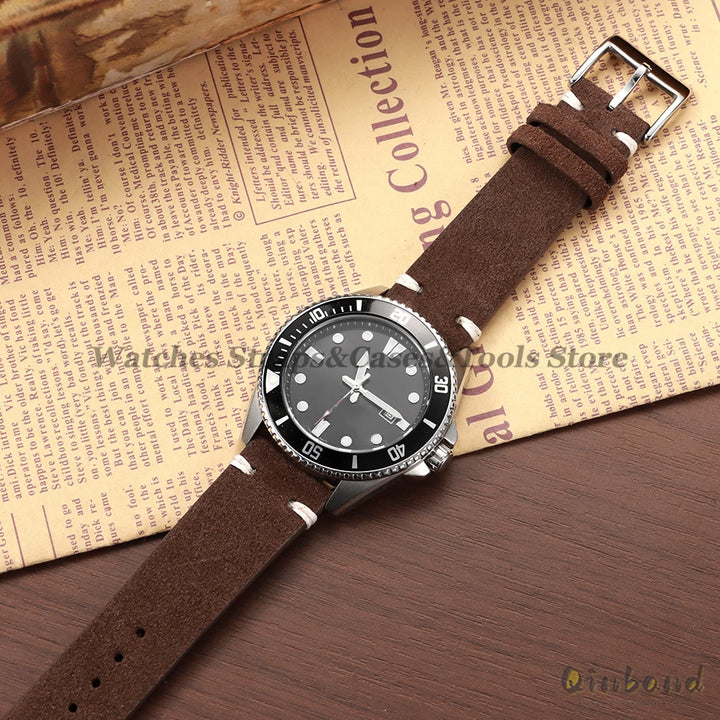 Suede Leather Vintage Watch Strap – 18/20/22mm, Blue Quick-Release