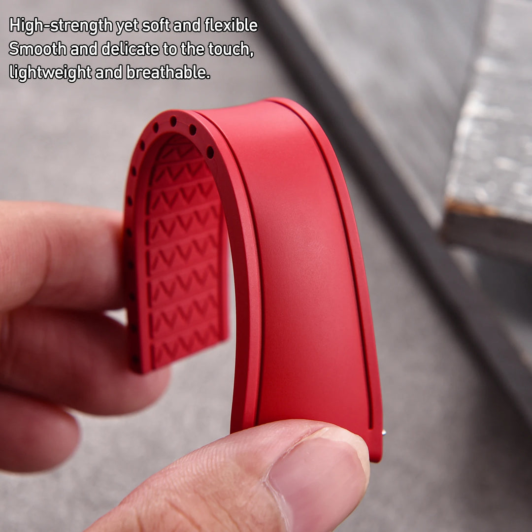 Premium Grade Curved Rubber CTS Strap 20mm 22mm Quick Release Butterfly Buckle Watch Bands FKM Rubber Strap For Cut To Size