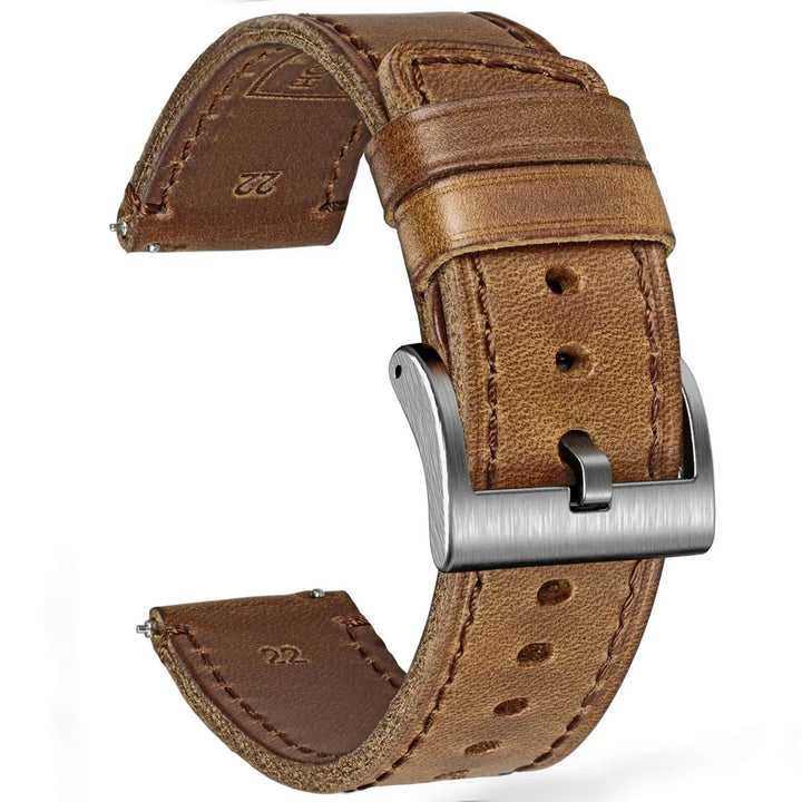 HEMSUT Genuine Horween Leather Watch Strap – Quick Release, 18–24mm Vintage Band for Men