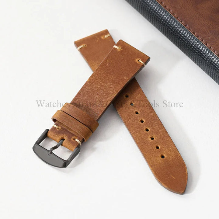 Crazy Horse Leather Retro Watchband 18mm 20mm 21mm 22mm for Seiko for Rolex Men Women Bracelet for Samsung Galaxy Watch 3/4/5/6