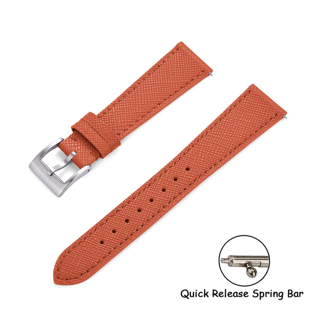 Quick Release Saffiano Leather Watch Strap – 18-24mm Universal