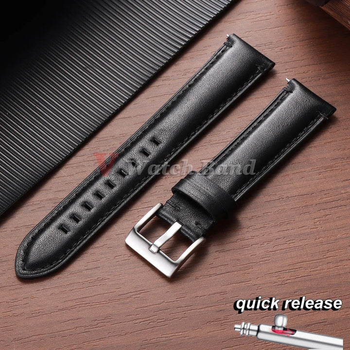 Cowhide Leather Watch Band 20–24mm for Fossil & Samsung (Brown, Quick Release)