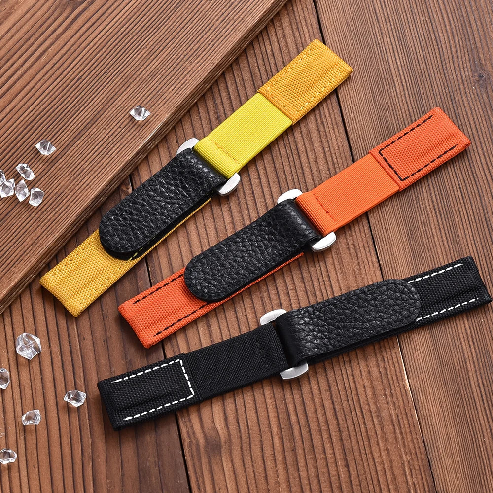 NATOBELT Hook And Loop Adhesive Watch Band Leather Elastic Nylon Sailcloth Watch Strap 20mm Watch Strap Replacement Watchbands