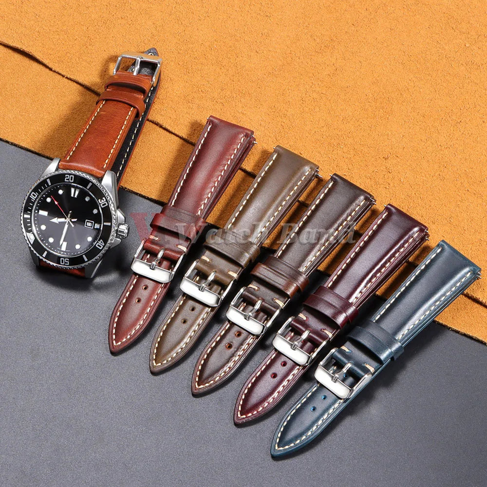 Vintage Oil Wax Leather Watch Strap – 18-22mm Brown for Samsung Galaxy