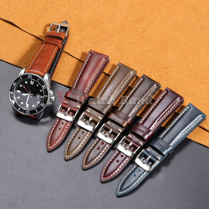 Vintage Oil Wax Leather Watch Strap – 18-22mm Brown for Samsung Galaxy