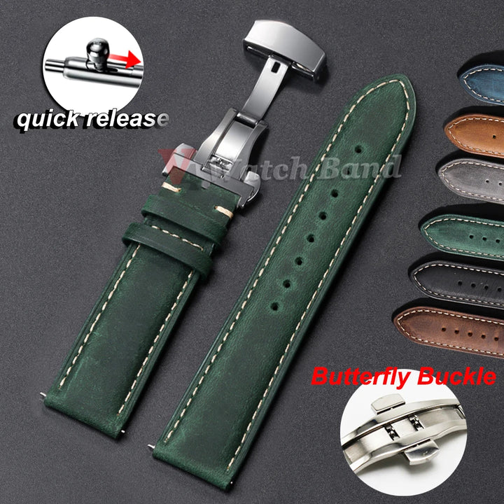 Genuine Calfskin Leather Watchband for Omega Business Watch Band for Seiko 22mm 20mm 18mm Butterfly Buckle Stitching Brown Strap