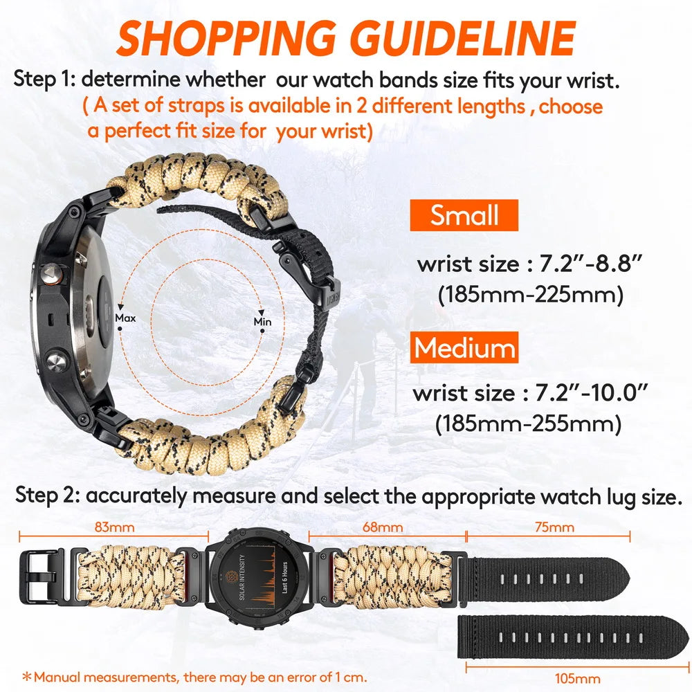 Nylon Braid Quickfit Watch Band 22-26mm for Garmin Fenix, Tactix, MK3, MARQ, Forerunner