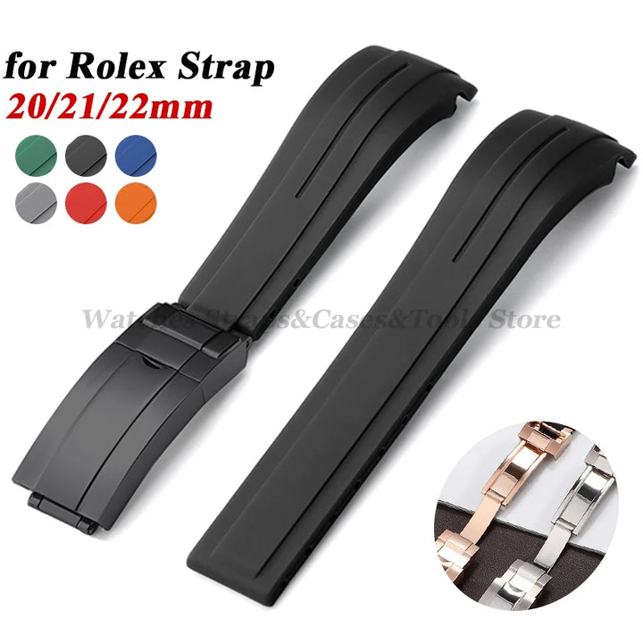 Curved Rubber Watch Strap for Rolex Oysterflex – 20–22mm, Waterproof