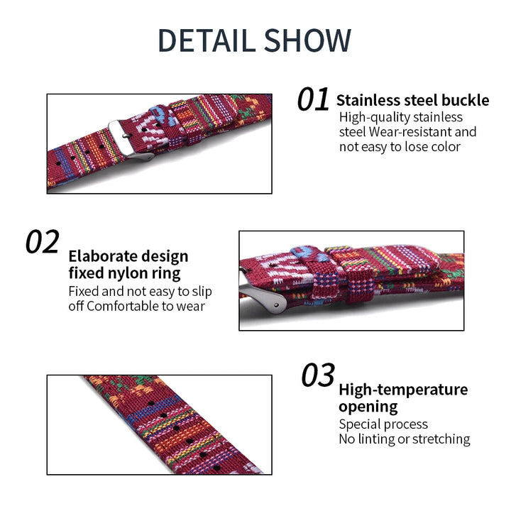 JUELONG Multicolor Nylon Sailcloth Watch Strap 20/22mm