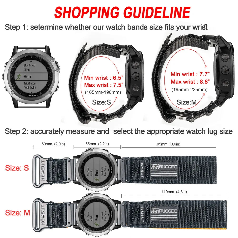 Nylon Quickfit Watch Band 20-26mm for Garmin Fenix, MK3, Approach, MARQ, Tactix