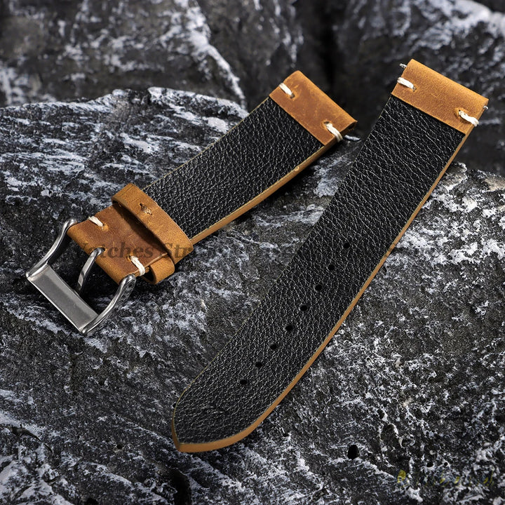 Oil Wax Leather Watch Strap – 18–22mm, Handmade Vintage Brown Cowhide for Omega