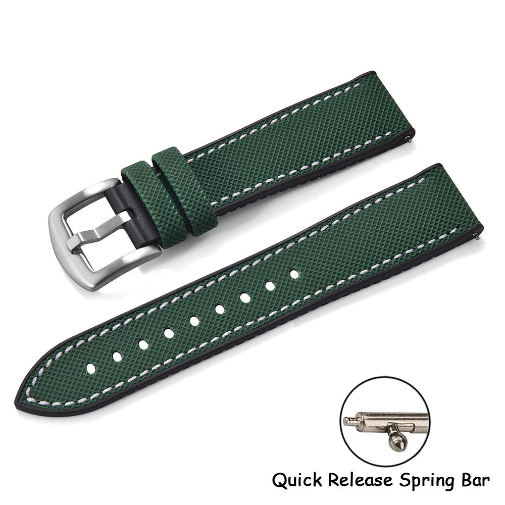18/20/22/24mm FKM Rubber Watch Strap Quick Release Sailcloth Leather Watch Bands For Omega Seiko Tissot Watch Belt Accessories