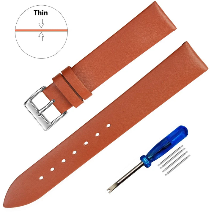 Genuine Leather Watch Strap – Smooth Finish (SS Buckle, 12–22mm)
