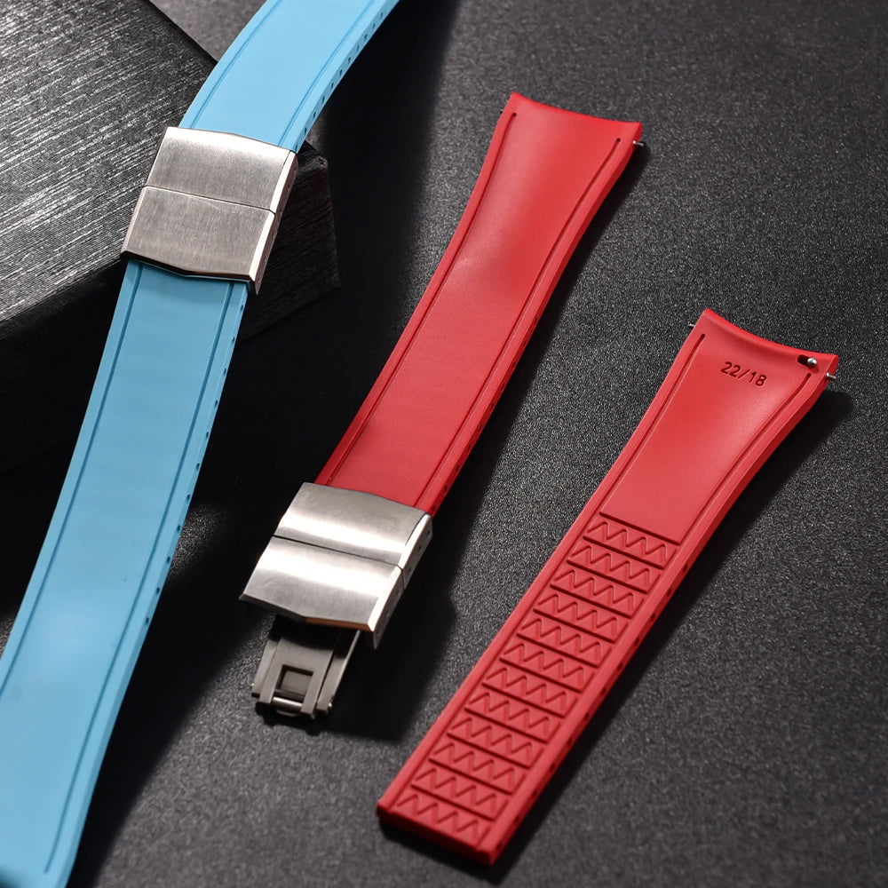 Premium Grade Curved Rubber CTS Strap 20mm 22mm Quick Release Butterfly Buckle Watch Bands FKM Rubber Strap For Cut To Size