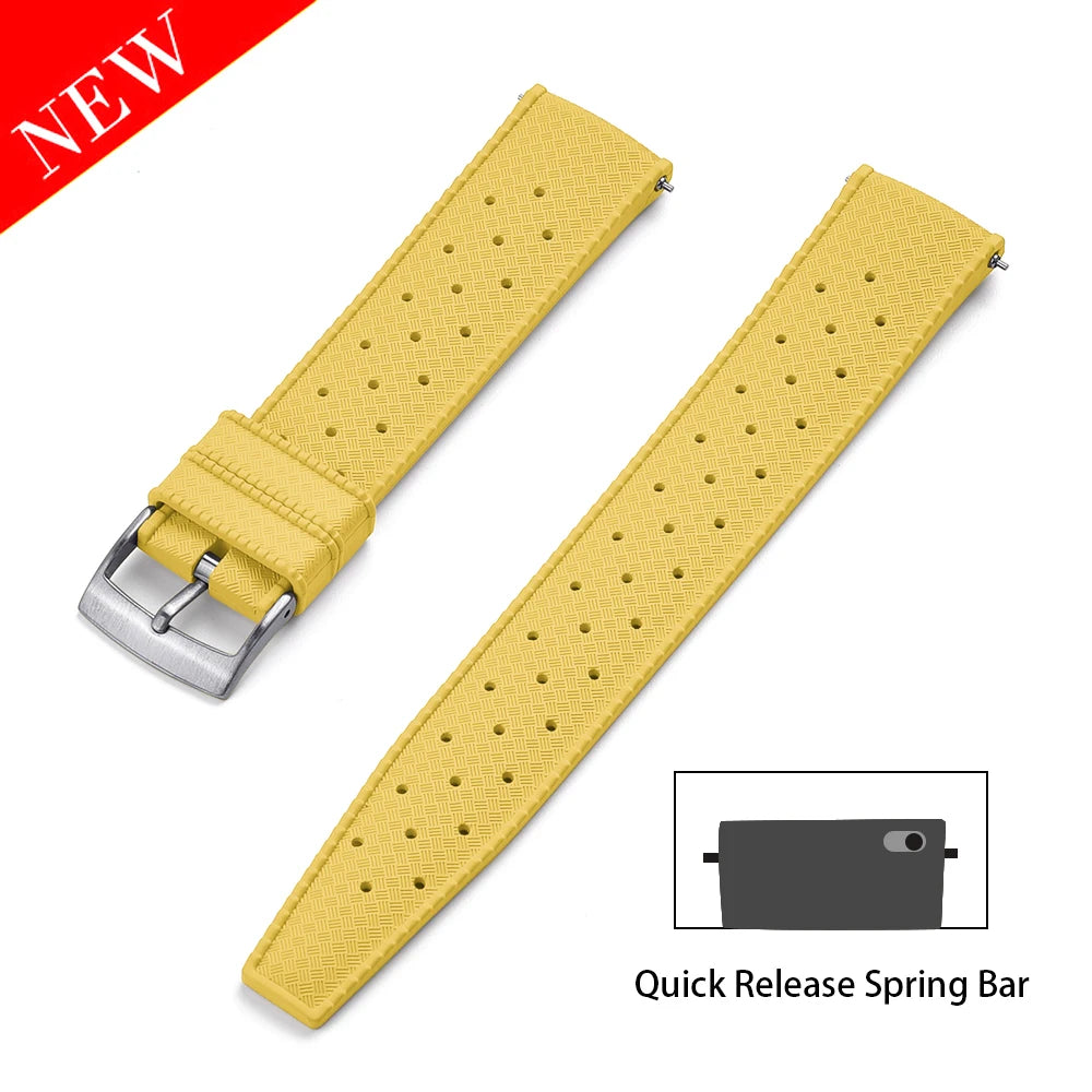 JUELONG PFAS-Approved Quick Release Tropical FKM Rubber Watch Strap 18-19-20-21-22-23-24mm Perfect Fit Flat End Universal Bands
