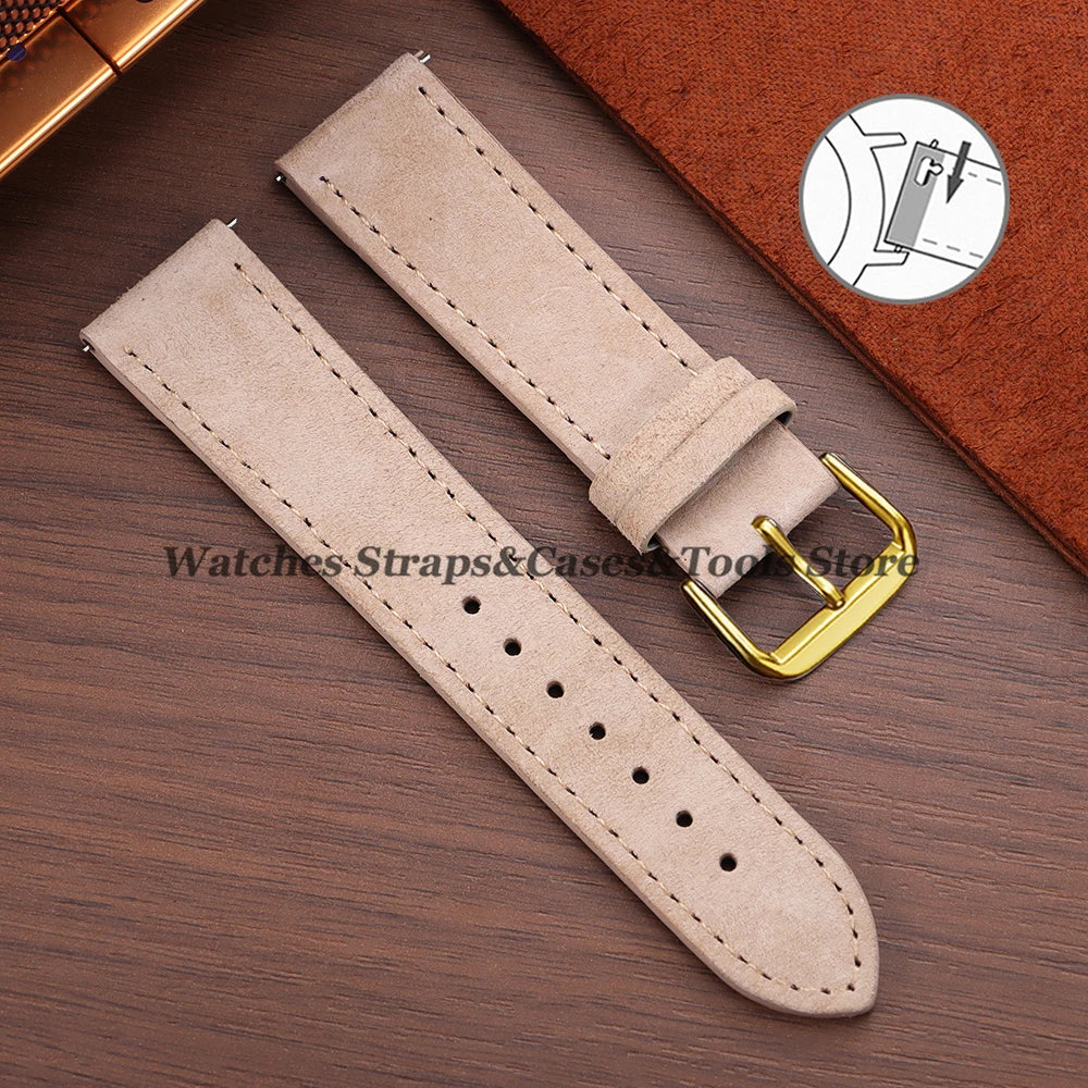 Vintage Suede Cowhide Leather Watch Strap (18–22mm, Quick Release)