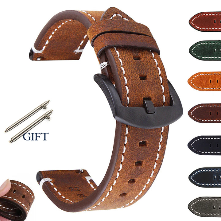 18mm 19mm 20mm 21mm 22mm 24mm Straps Retro Cowhide Watchband for Huawei Gt2/Gt3 Belt Black Yellow Brown Strap for Samsung Galaxy