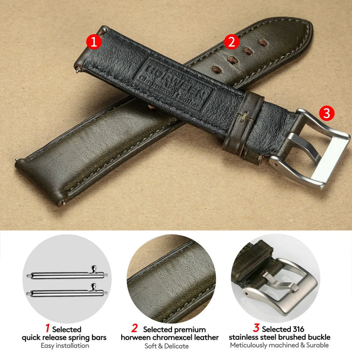 Hemsut Horween Leather Watch Bands Quick Release Handmade Genuine Leather Wrist Straps 18mm 19mm 20mm 21mm 22mm