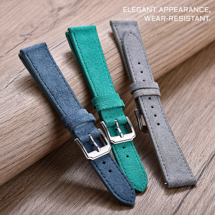 Soft Suede Leather Watch Strap – Quick Release, 18–22mm, Grey Vintage