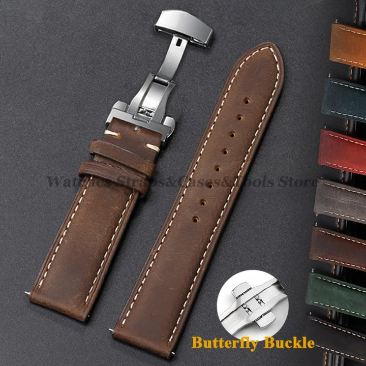 Cowhide Leather Watch Band 14–24mm (Quick Release, Butterfly Buckle) for