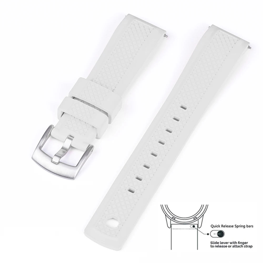 Quality Vulcanized FKM Rubber Watch Strap 20mm 22mm Black Blue Wristband Slide Keeper Ring With Quick Release Sport Watchband